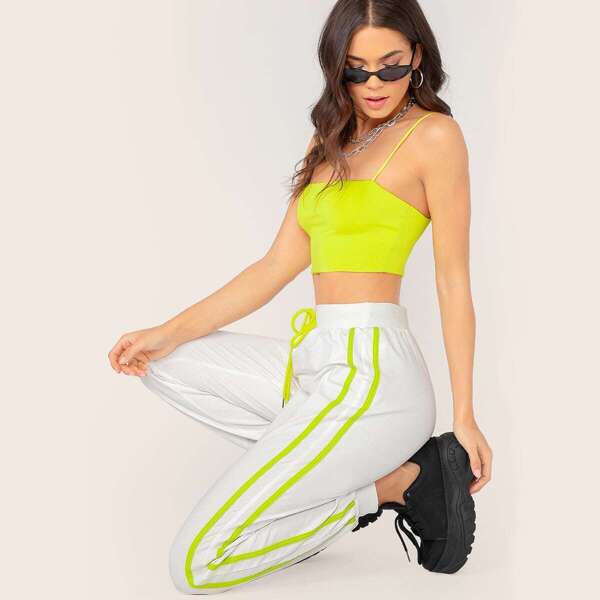 

Neon Tape Side Drawstring Waist Pants