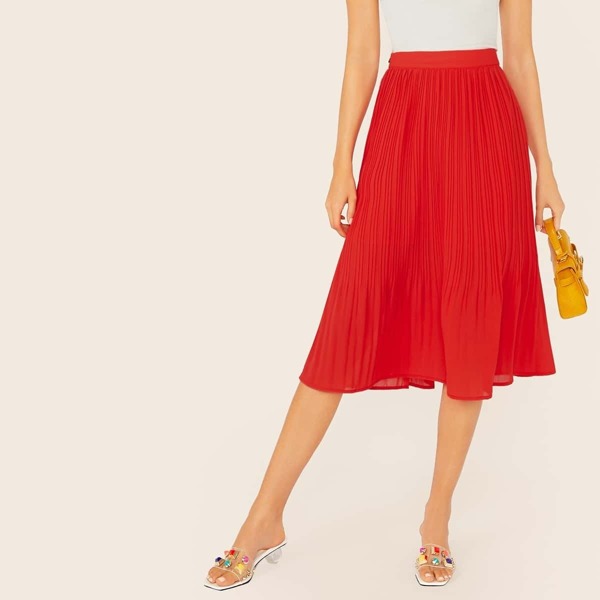 

Solid Pleated Midi Skirt