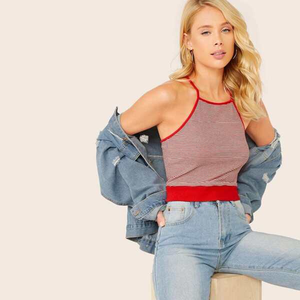 

Striped Criss-cross Back Halter Top