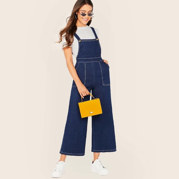 

Wide Leg Sleeveless Denim Overall Jumpsuit, Blue