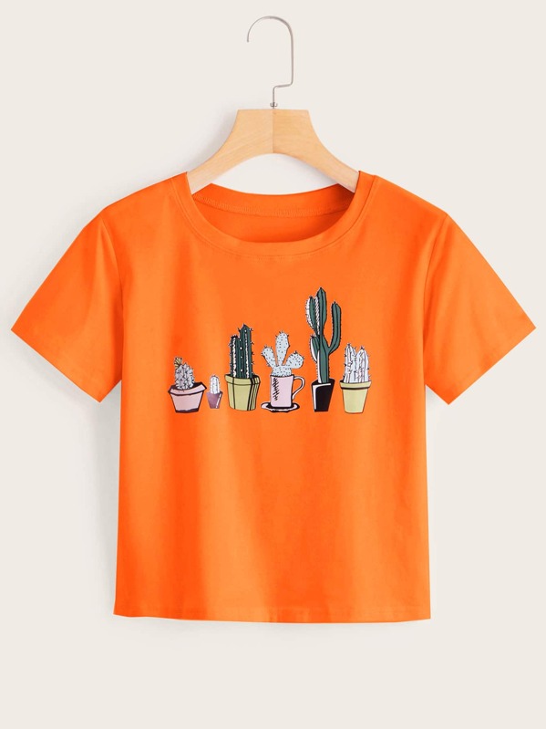 

Neon Orange Cactus Print Tee
