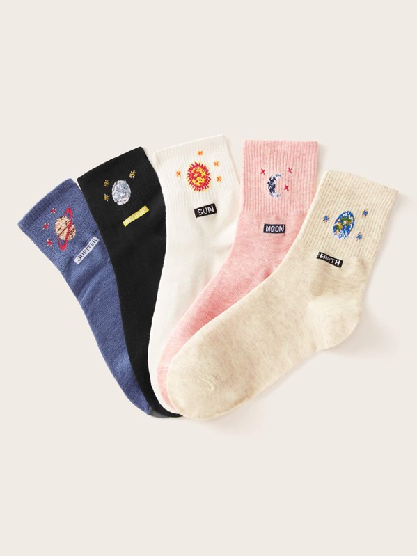 

Planet Pattern Socks 5pairs, Multicolor
