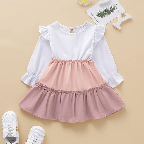 

Baby Color Block Ruffle Trim Dress