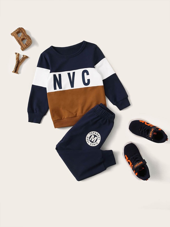 

Toddler Boys Color-block Letter Graphic Sweatshirt & Pants, Multicolor, Modeis
