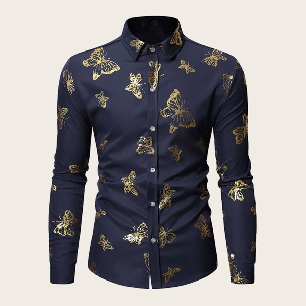 

Men Butterfly Print Button Front Shirt