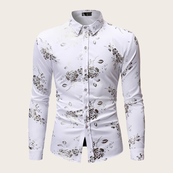 

Men Single Breasted Floral Print Shirt