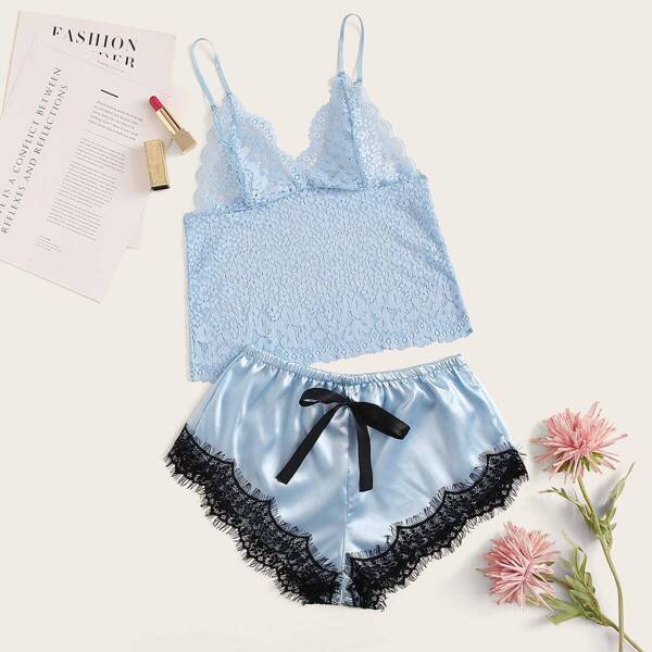 

Floral Lace Bralette With Satin Shorts