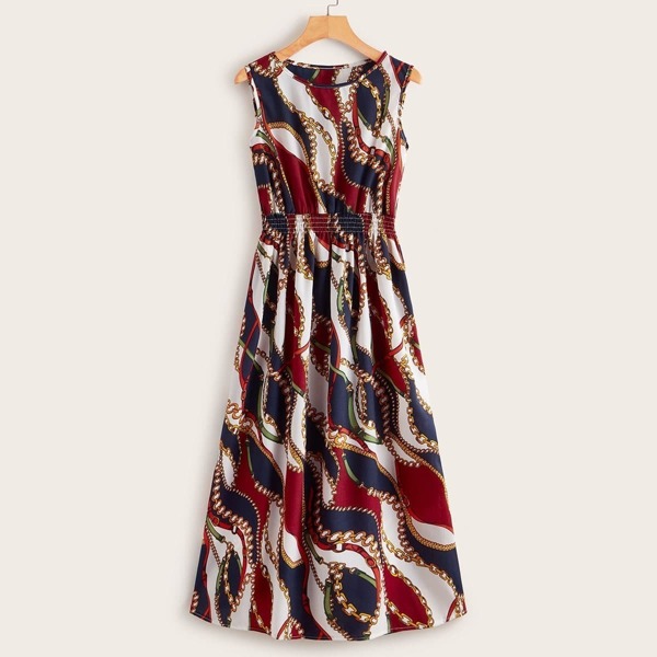 

Chain Print Shirred Waist Tank Dress