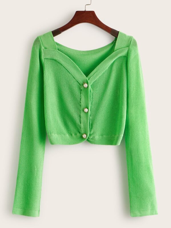 

Solid Button Through Cardigan, Green