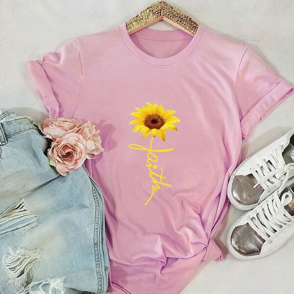 

Letter And Sunflower Print Tee, Pink