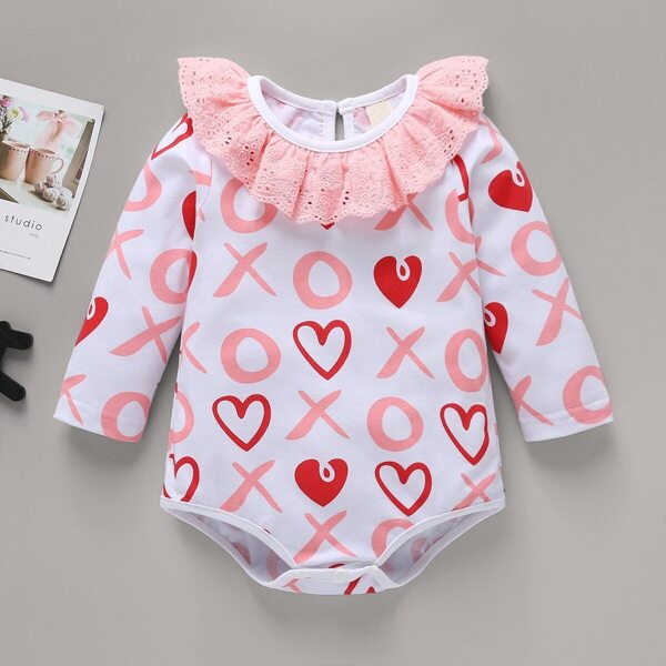 

Baby Heart & Geo Print Eyelet Embroidered Bodysuit