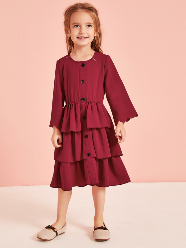

Toddler Girls Scallop Trim Tiered Layered Dress, Burgundy, Sofia B