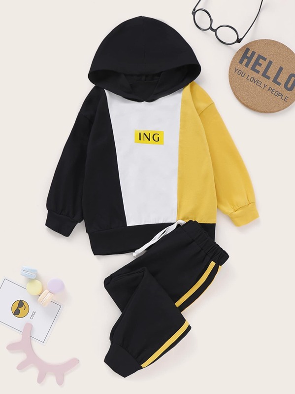 

Toddler Boys Letter Graphic Hoodie & Striped Pants, Multicolor