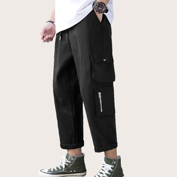 

Men Drawstring Waist Zip Pocket Cargo Pants
