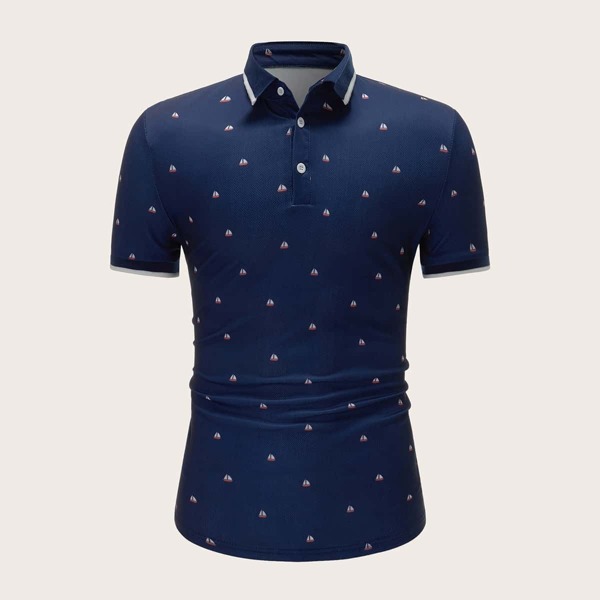 

Men Sailboat Print Polo Shirt