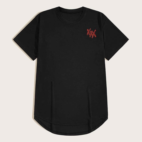 

Men High Low Symbol Print Curved Hem Tee