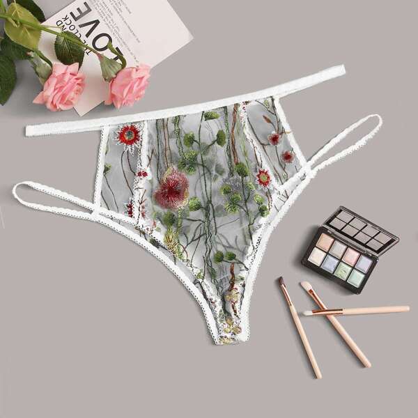 

Plus Floral Embroidery Sheer Mesh Panty, Multicolor