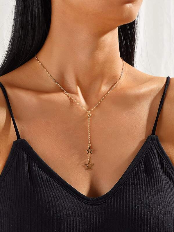 

Star Charm Lariat Chain Necklace 1pc, Gold