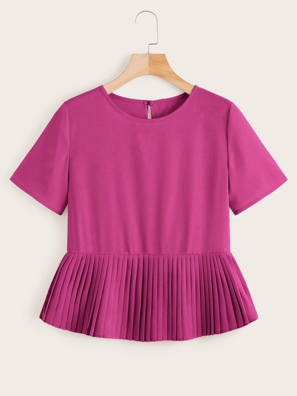 Solid Pleated Hem Smock Blouse, Pink