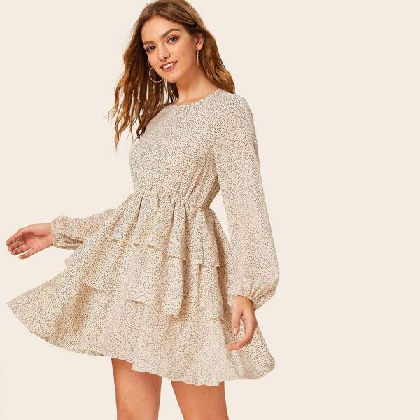 

Polka Dot Tiered Layer Ruffle Hem Swing Dress
