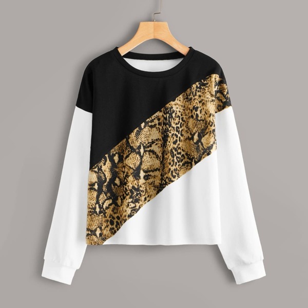 

Cut And Sew Snakeskin Print Sweatshirt