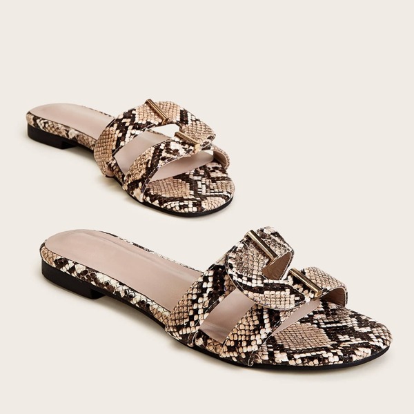 

Cut Out Snakeskin Print Flat Sliders