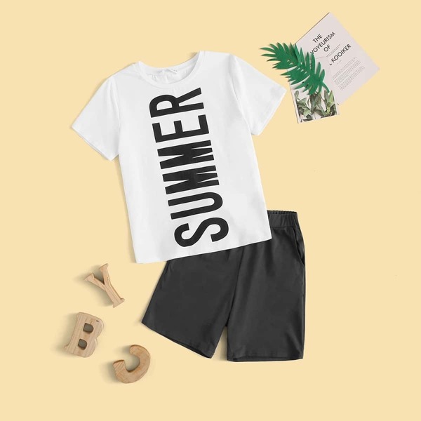 

Boys Letter Tee and Slant Pocket Shorts PJ Set