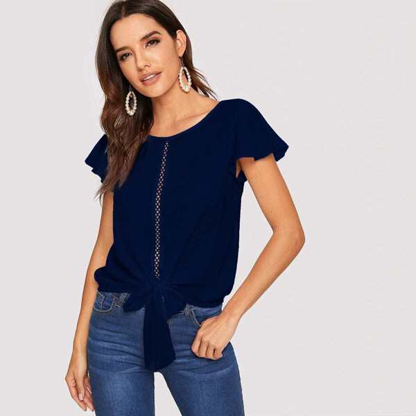 

Solid Strappy Insert Tie Hem Top