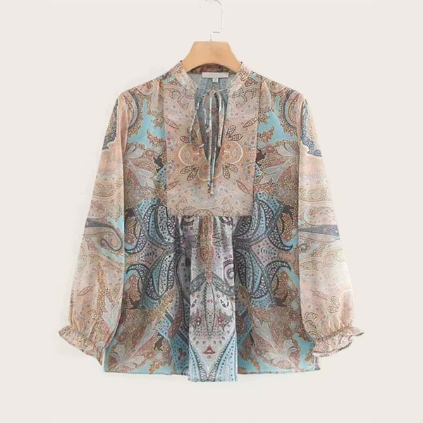 

Tie Front Paisley Print Blouse