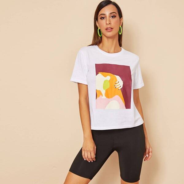 

Round Neck Figure Print Tee