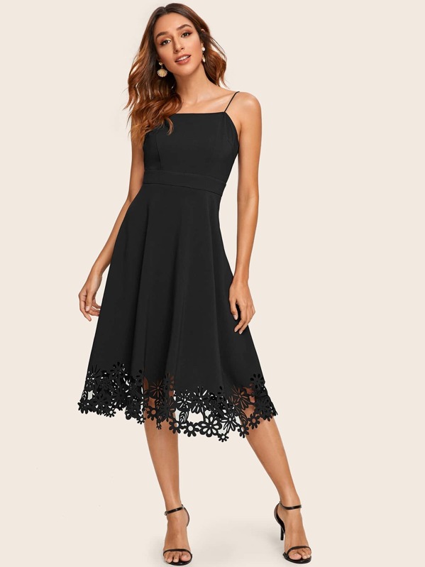 

Laser Cut Hem Cami Dress, Black, Gabi B