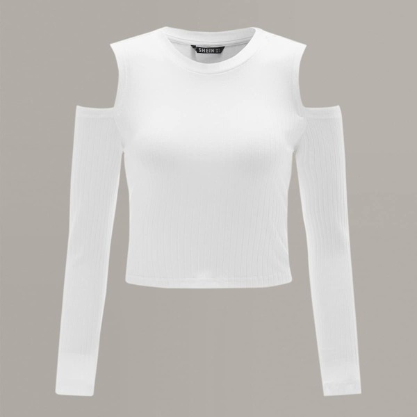 

Cold Shoulder Rib-knit Fitted Solid Top