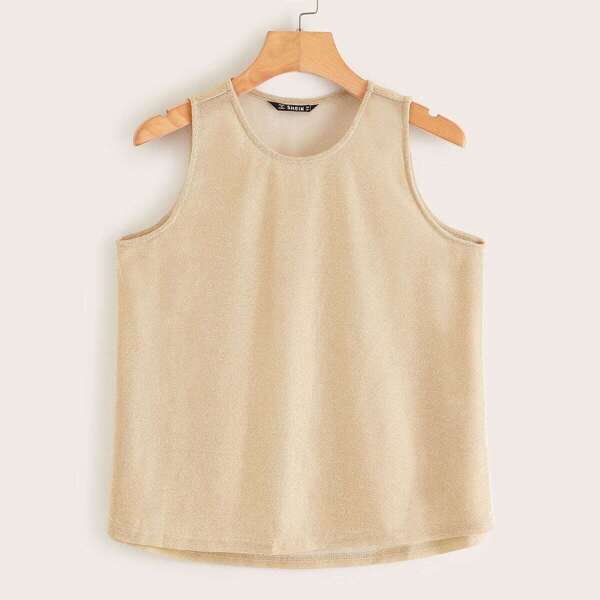 

Semi Sheer Glitter Swing Tank Top Without Bra, Beige