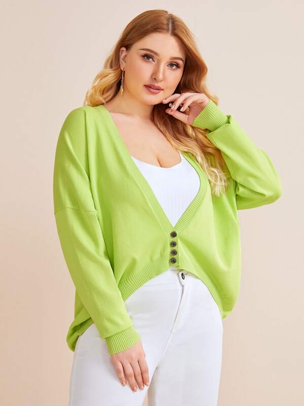

Plus High Low Drop Shoulder Cardigan, Green, Nora