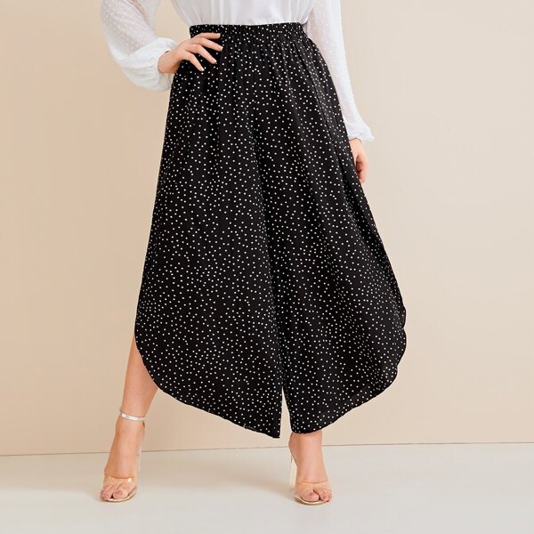 

Plus Polka Dot Wide Leg Culottes Pants, Black