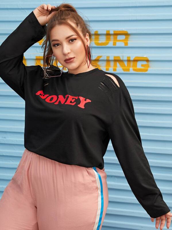 

Plus Letter Graphic Cut Out Tee, Black, Ray