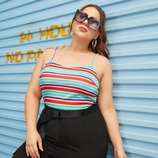 

Plus Colorful Striped Cami Top, Multicolor
