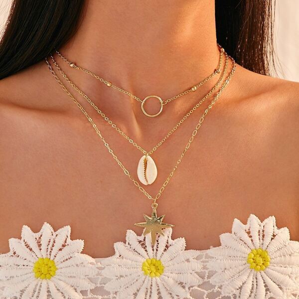 

Shell & Star Charm Layered Necklace 1pc