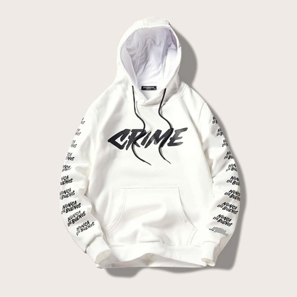 

Men Letter Print Pocket Front Hooded Sweatshirt