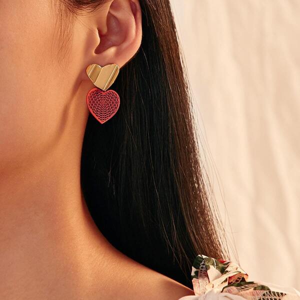 

Color-block Heart Drop Earrings 1pair, Multicolor