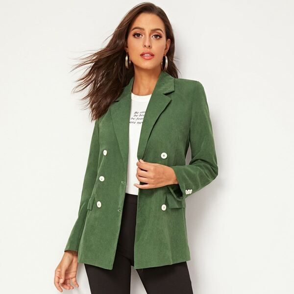 

Double Button Notch Collar Blazer, Green