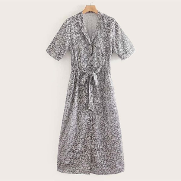 

Ditsy Floral Print Button Through Belted Dress