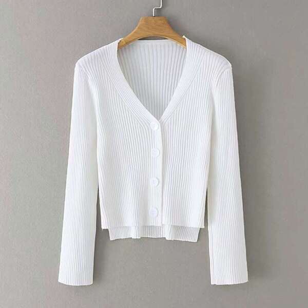 

Dip Hem Button Through Cardigan, White