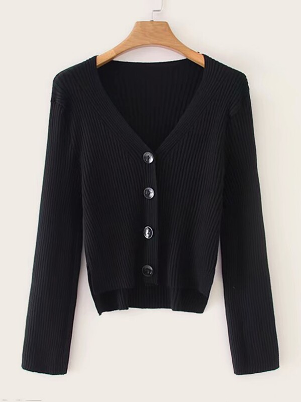 

Dip Hem Button Through Cardigan, Black