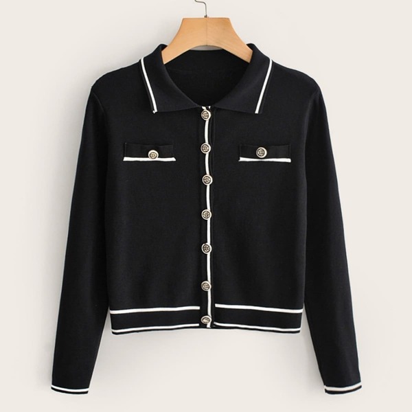 

Button Through Contrast Trim Cardigan