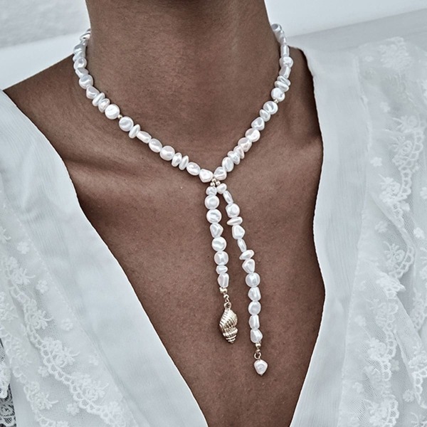 

Shell Charm Faux Pearl Lariat Necklace 1pc
