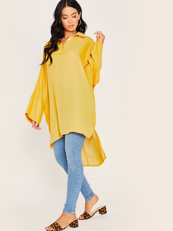 Solid High Low Hem Longline Shirt, Yellow, Rona Mahal