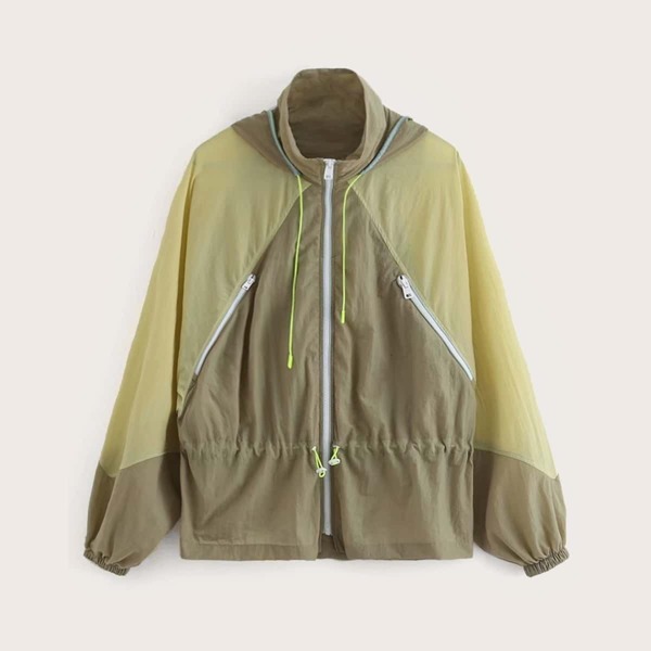 

Contrast Panel Raglan Sleeve Drawstring Waist Jacket