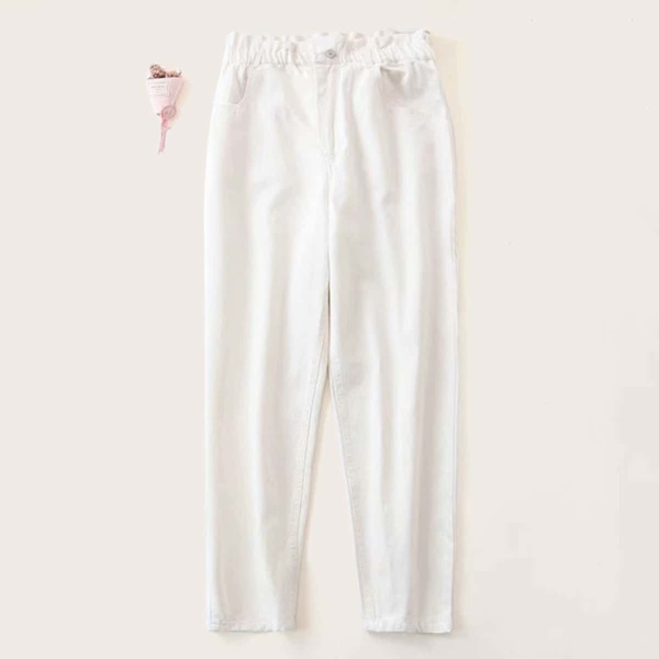 

Frill Waist Straight Leg Solid Jeans