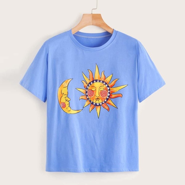 

Sun & Moon Print Tee, Blue